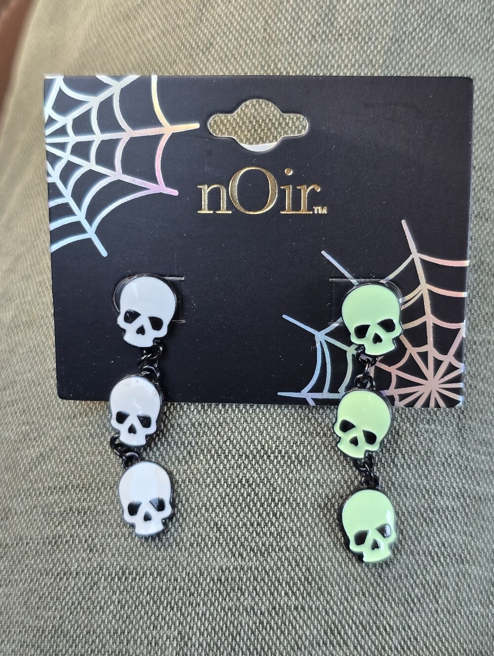 nOir Jewelry Skull Drop Earrings - White & Neon Green